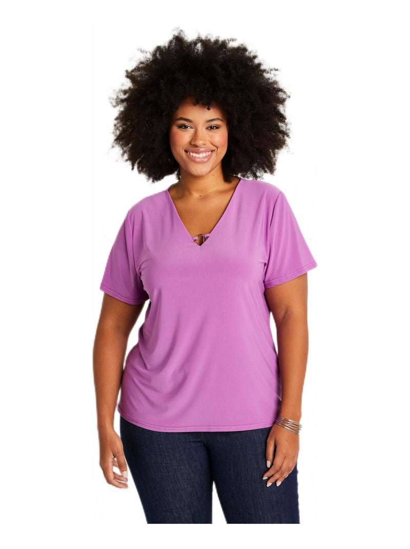 T-shirt manches courtes uni ou imprimé Violet - Kiabi