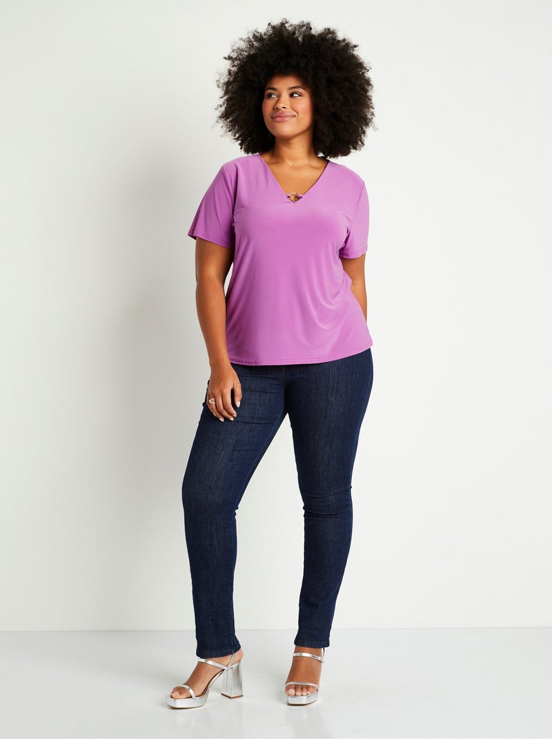 T-shirt manches courtes uni ou imprimé Violet - Kiabi