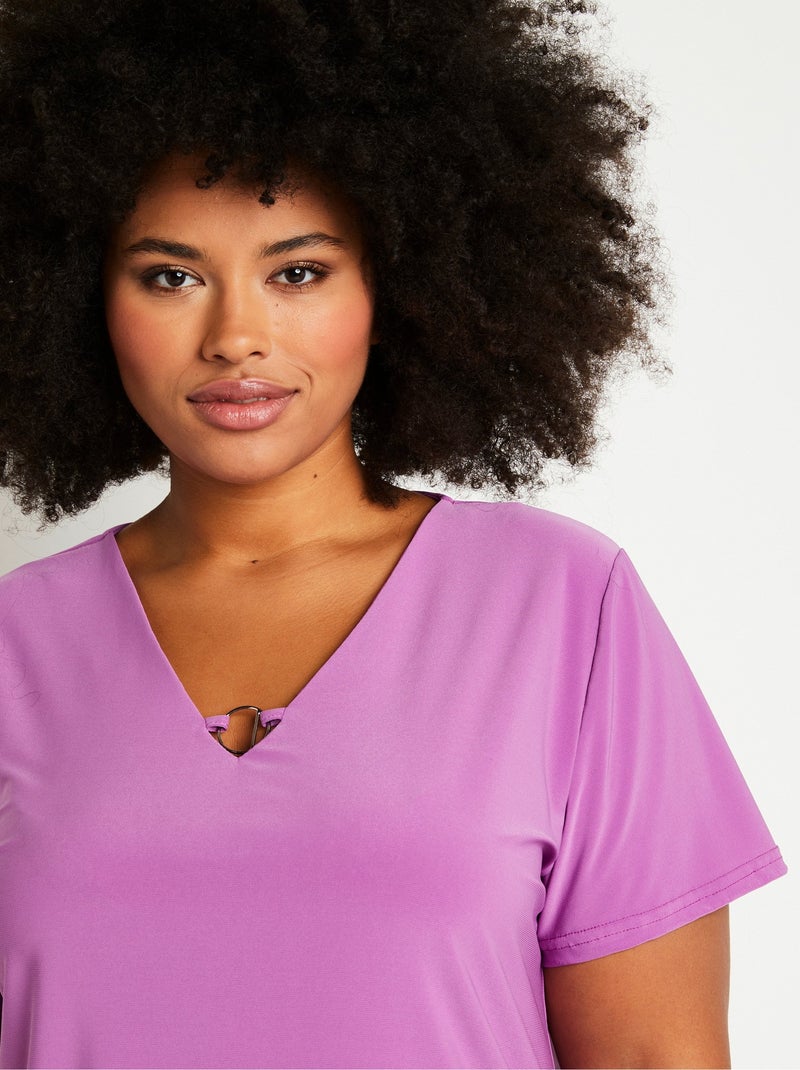 T-shirt manches courtes uni ou imprimé Violet - Kiabi