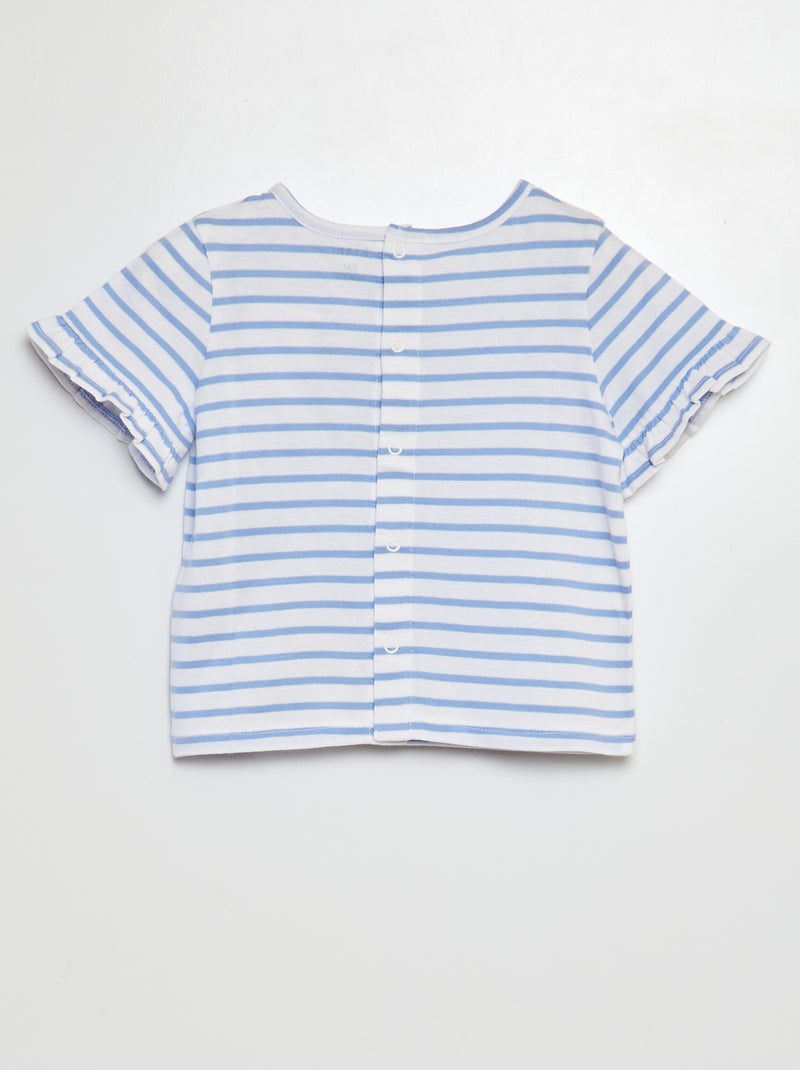 T-shirt manches courtes volantées à imprimé BLANC - Kiabi