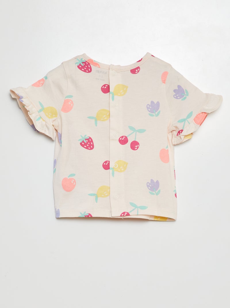 T-shirt manches courtes volantées à imprimé ROSE - Kiabi