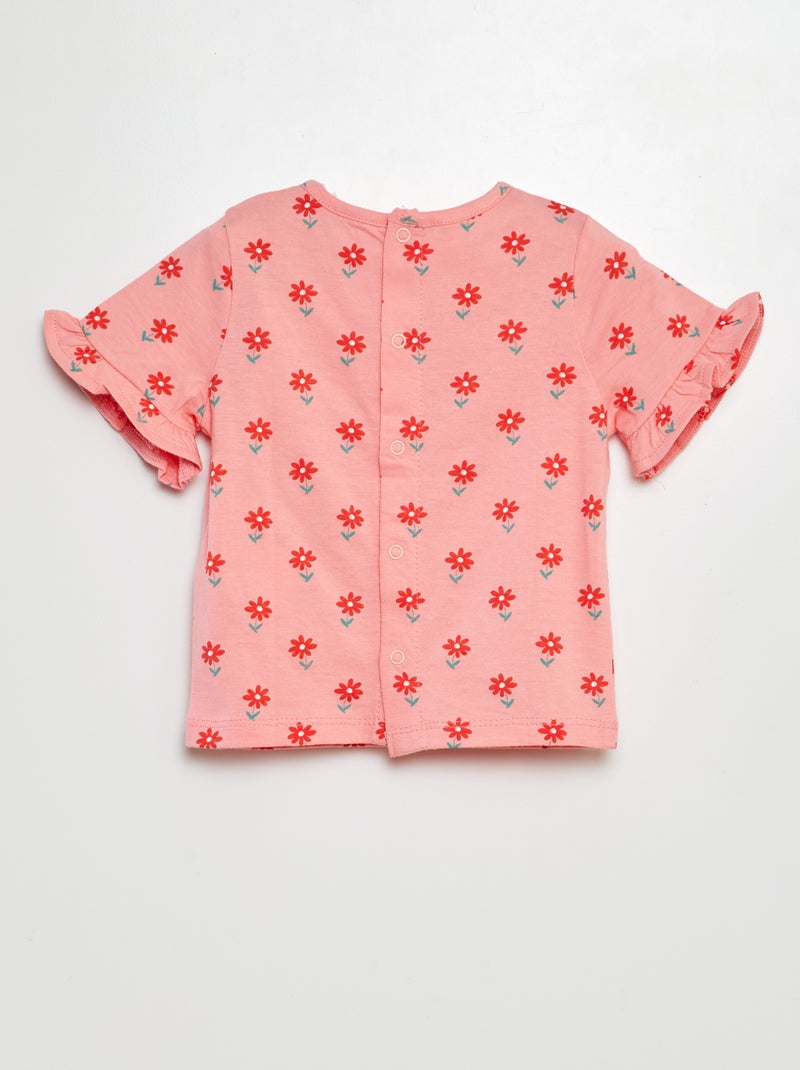 T-shirt manches courtes volantées à imprimé ROSE - Kiabi
