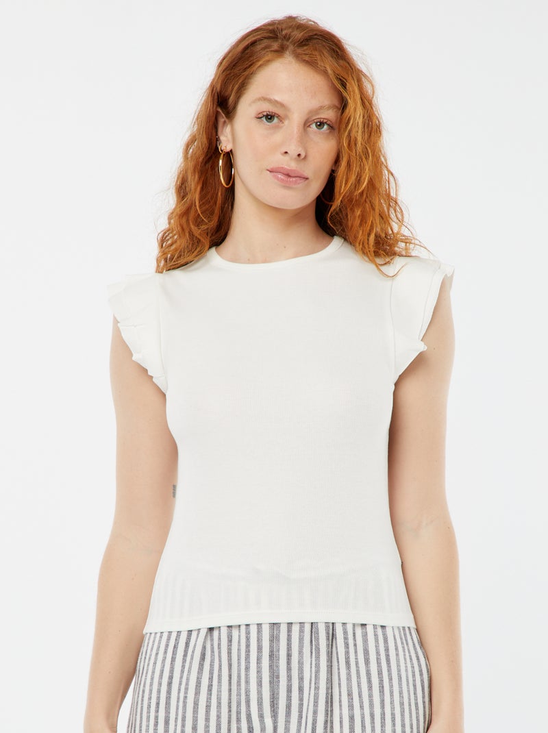 T-shirt manches courtes volantées blanc - Kiabi