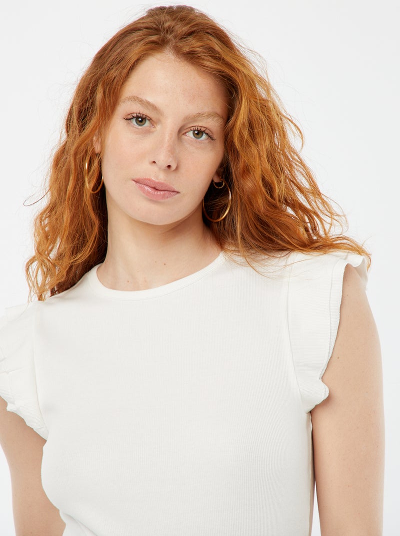 T-shirt manches courtes volantées blanc - Kiabi