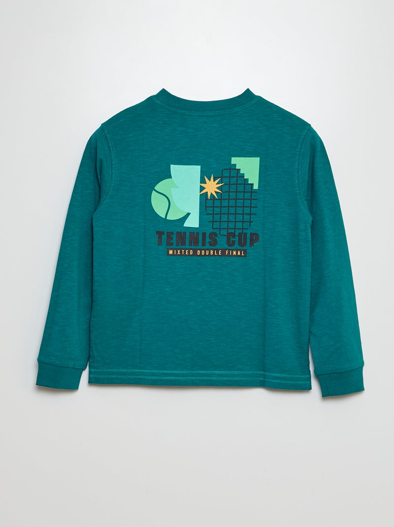 T-shirt manches longue avec imprimé recto/verso Vert - Kiabi