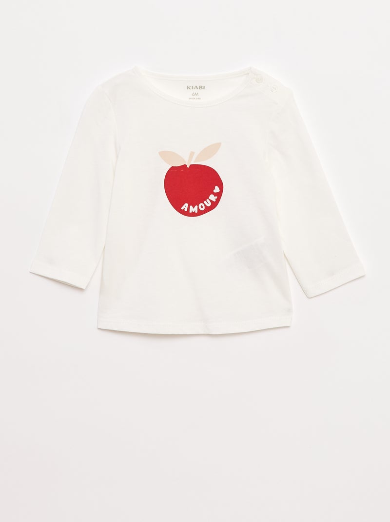 T-shirt manches longue impirmé Blanc - Kiabi