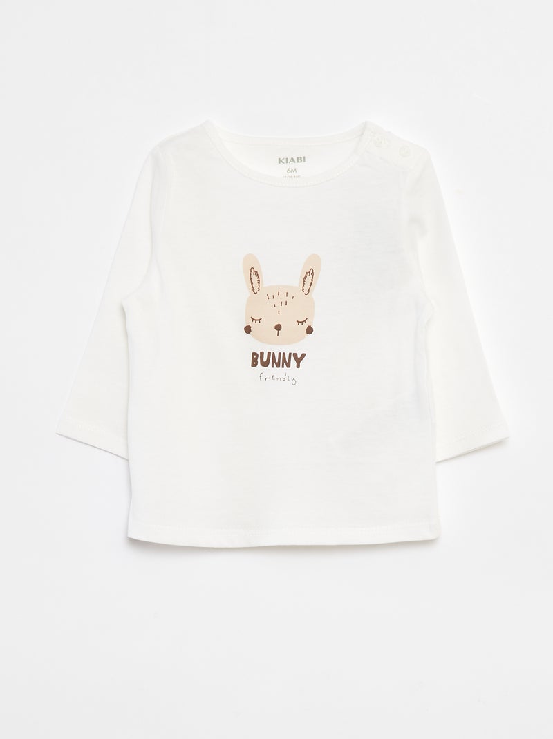 T-shirt manches longue impirmé Blanc - Kiabi