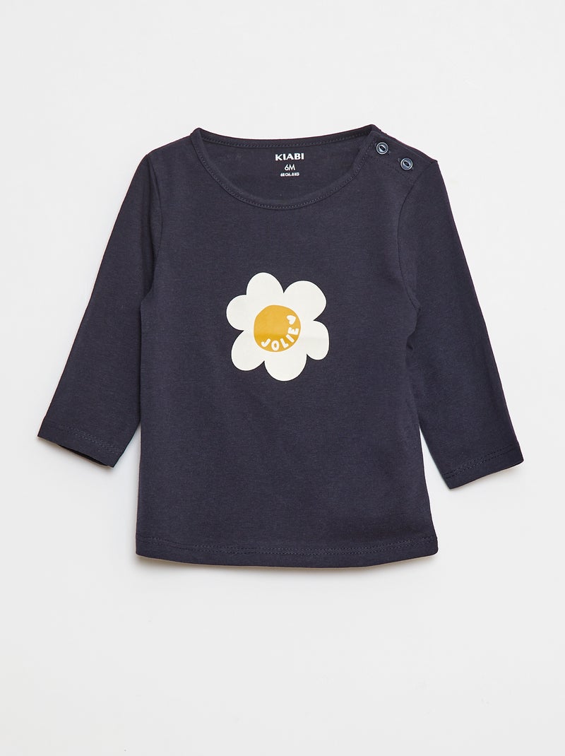 T-shirt manches longue impirmé Bleu - Kiabi