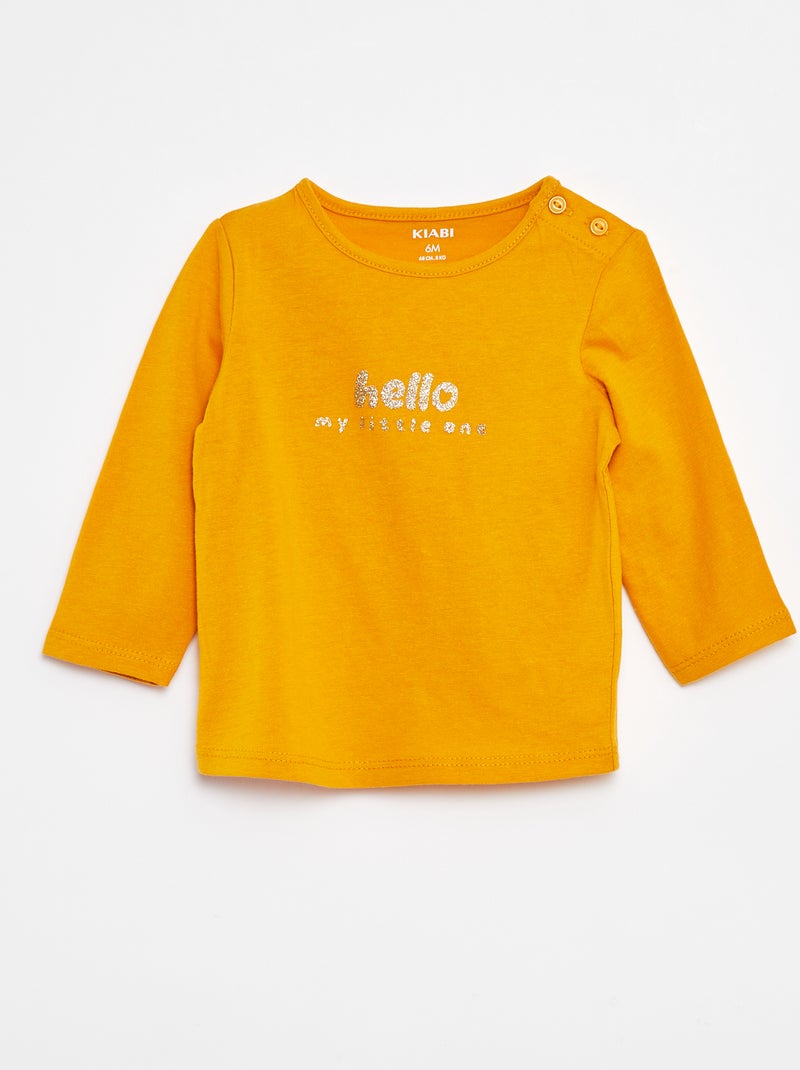 T-shirt manches longue impirmé Jaune - Kiabi