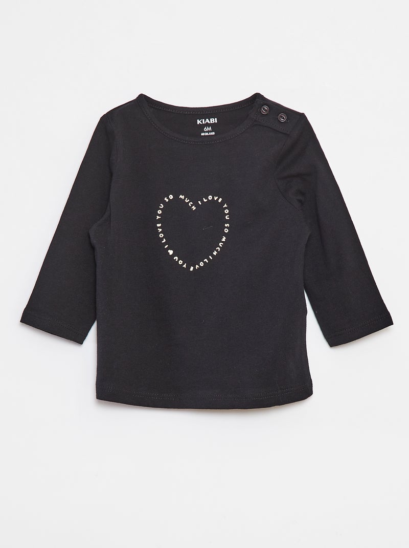 T-shirt manches longue impirmé Noir - Kiabi
