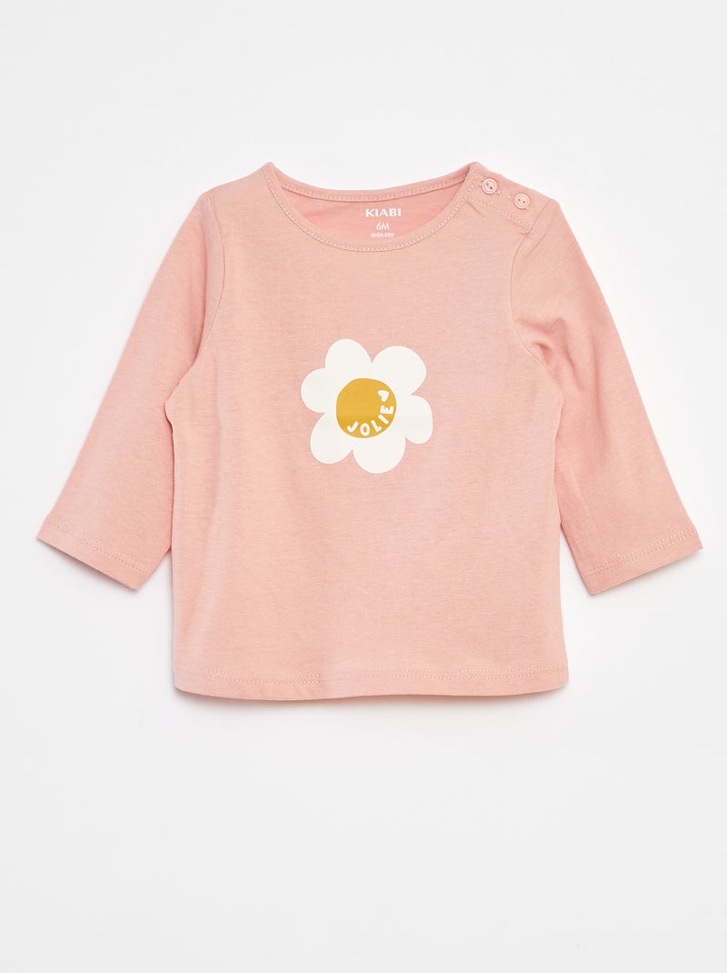 T-shirt manches longue impirmé Rose - Kiabi