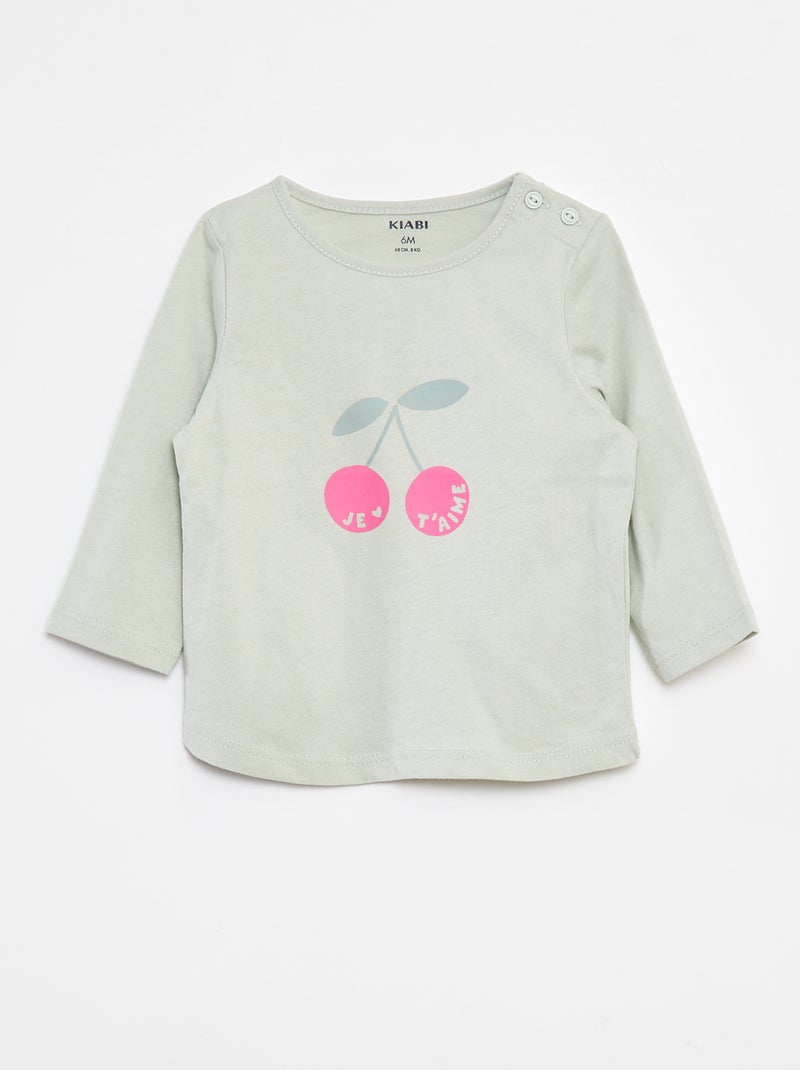 T-shirt manches longue impirmé Vert - Kiabi
