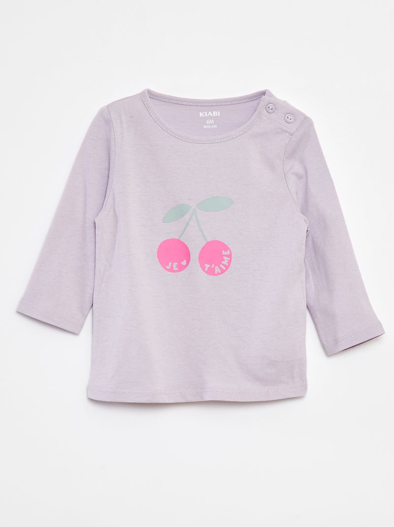 T-shirt manches longue impirmé Violet - Kiabi