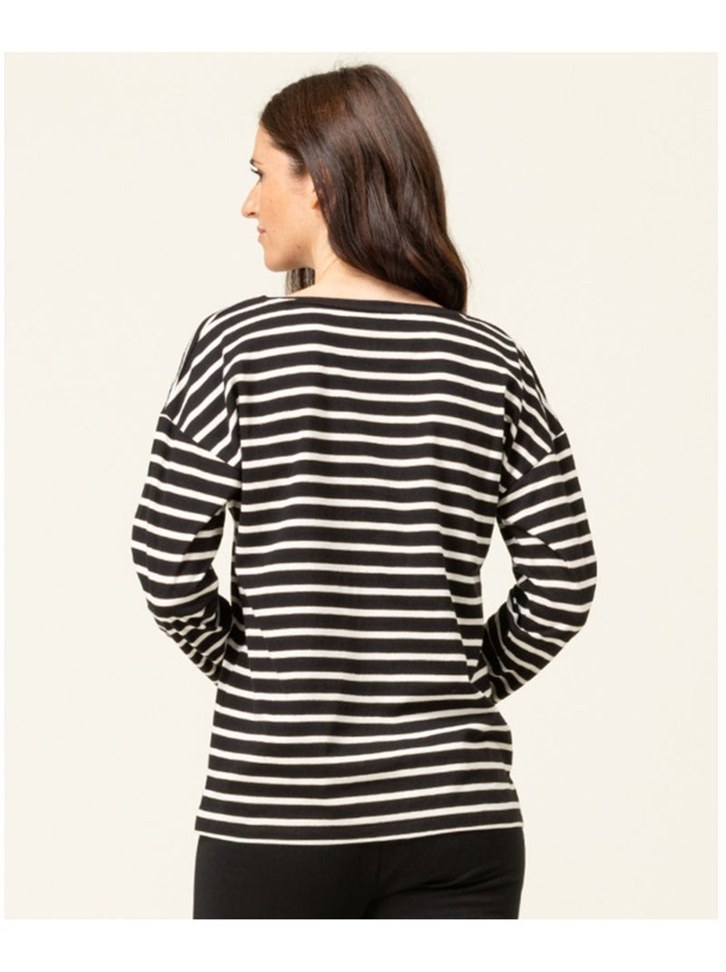T-shirt manches longues - Terre de Marins Beige/Noir - Kiabi