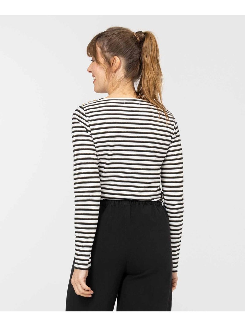 T-shirt manches longues - Terre de Marins Blanc Noir - Kiabi