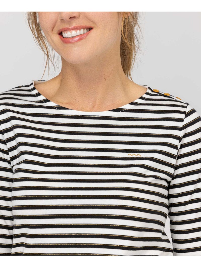 T-shirt manches longues - Terre de Marins Blanc Noir - Kiabi