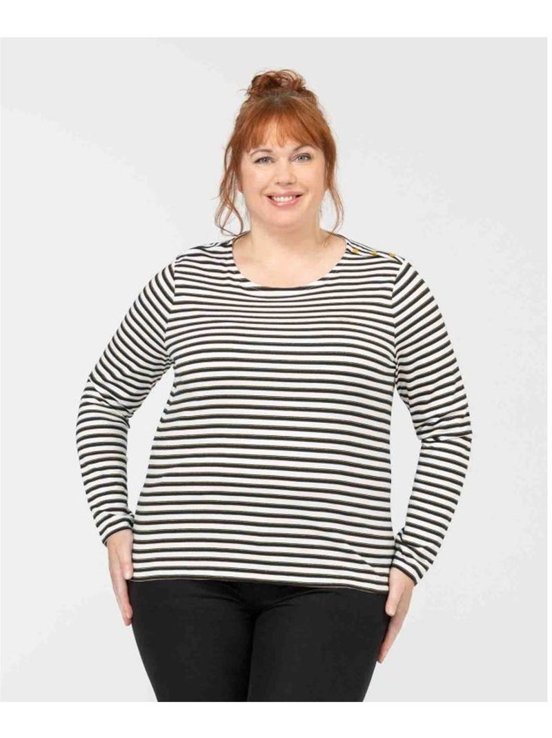 T-shirt manches longues - Terre de Marins Blanc Noir - Kiabi