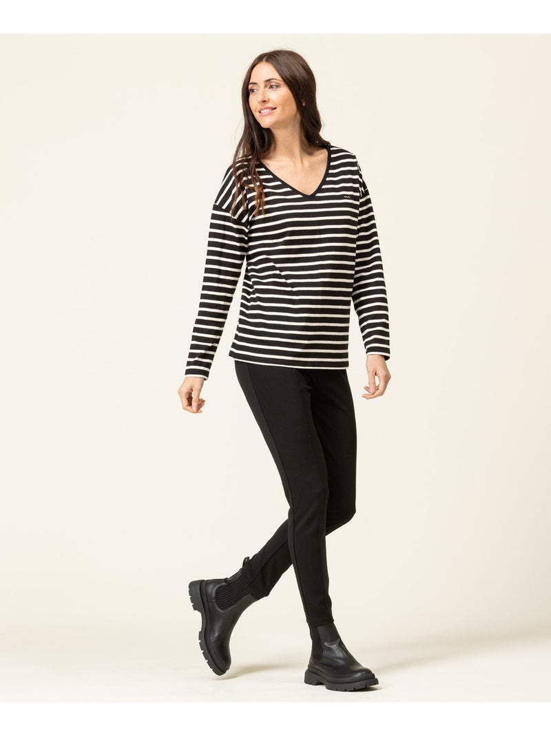 T-shirt manches longues - Terre de Marins Noir Beige - Kiabi