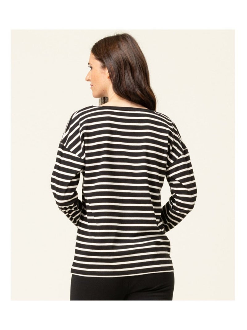 T-shirt manches longues - Terre de Marins Noir Beige - Kiabi