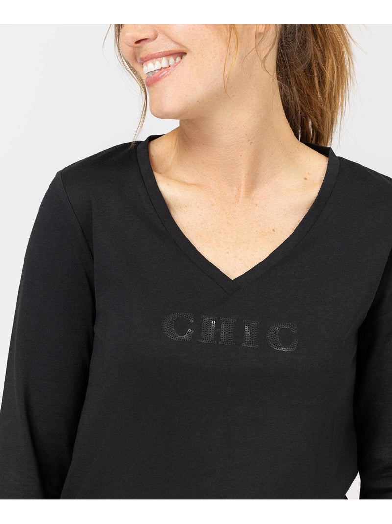 T-shirt manches longues - Terre de Marins Noir - Kiabi