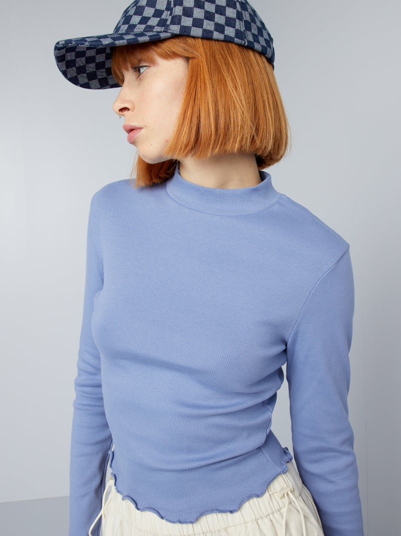 T-shirt manches longues à bords volantés Bleu - Kiabi