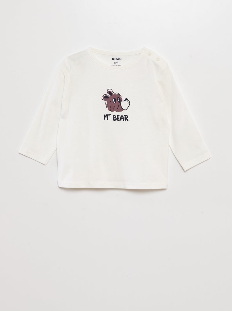 T-shirt manches longues à imprimé placé Blanc bear - Kiabi