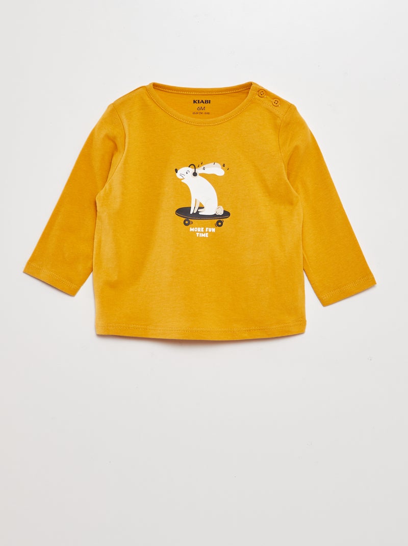 T-shirt manches longues à imprimé placé Jaune - Kiabi