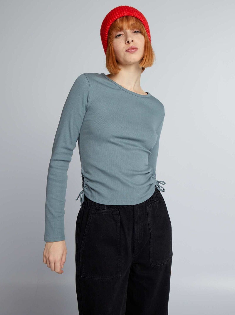 T-shirt manches longues à ouvertures élastiquées Vert - Kiabi