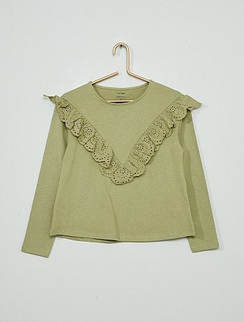 T-shirt manches longues à volant