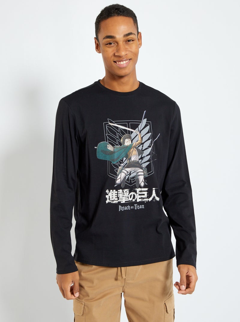 T-shirt manches longues 'Attaque des titans' noir - Kiabi