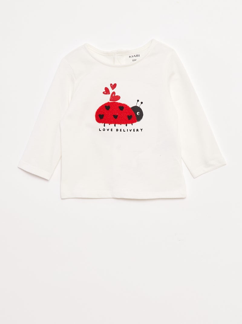 T-shirt manches longues avec animation devant Blanc - Kiabi