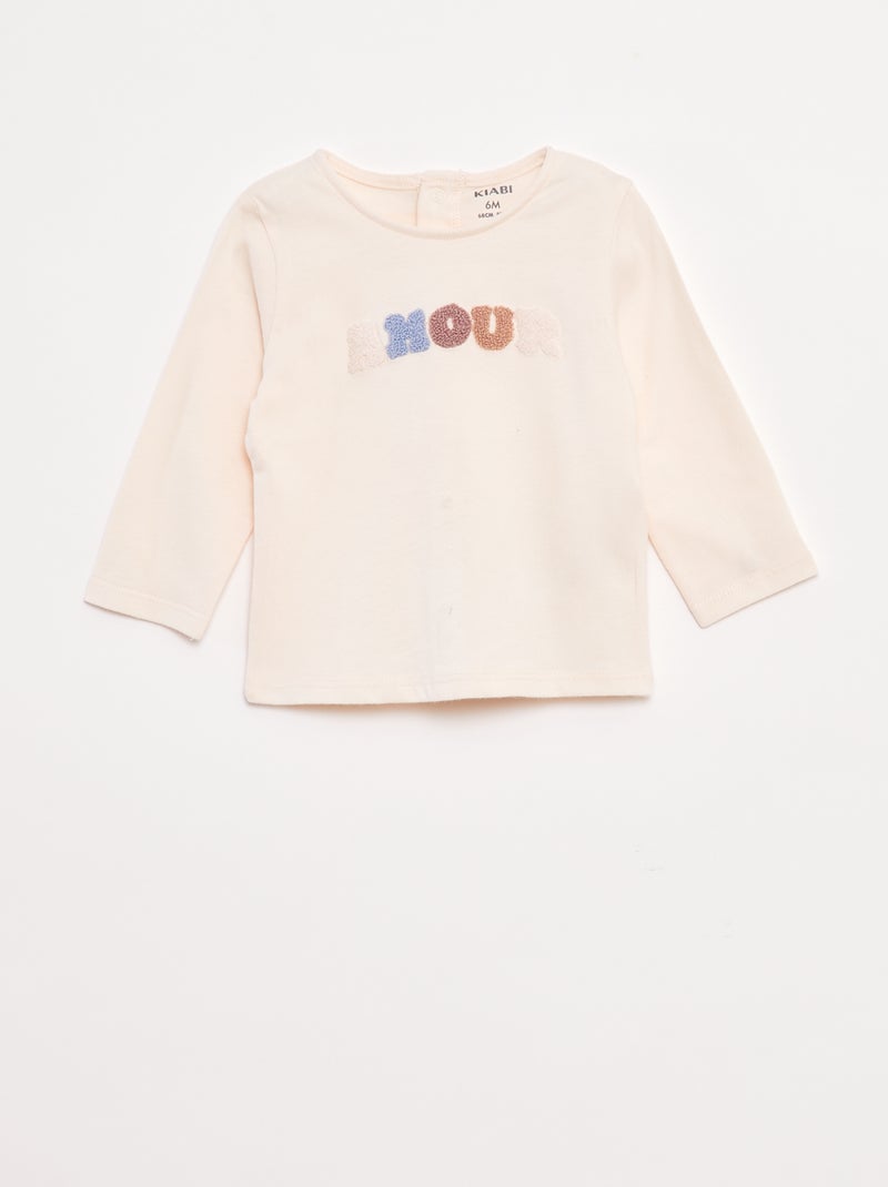 T-shirt manches longues avec animation devant Rose - Kiabi