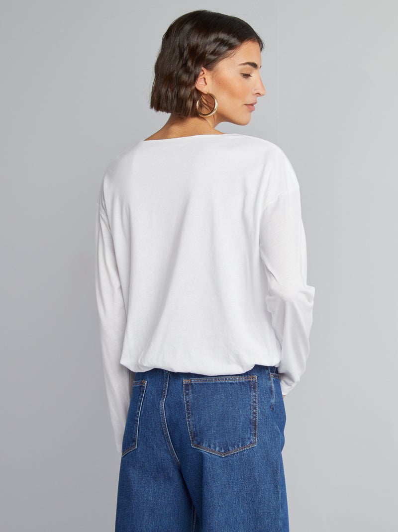 T-shirt manches longues avec base élastiquée effet roulé blanc - Kiabi