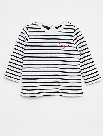 T-shirt manches longues avec 'bonjour' brodé sur la poitrine