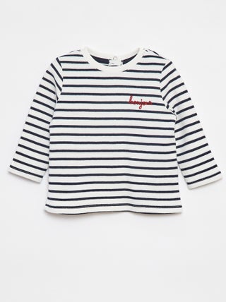 T-shirt manches longues avec 'bonjour' brodé sur la poitrine