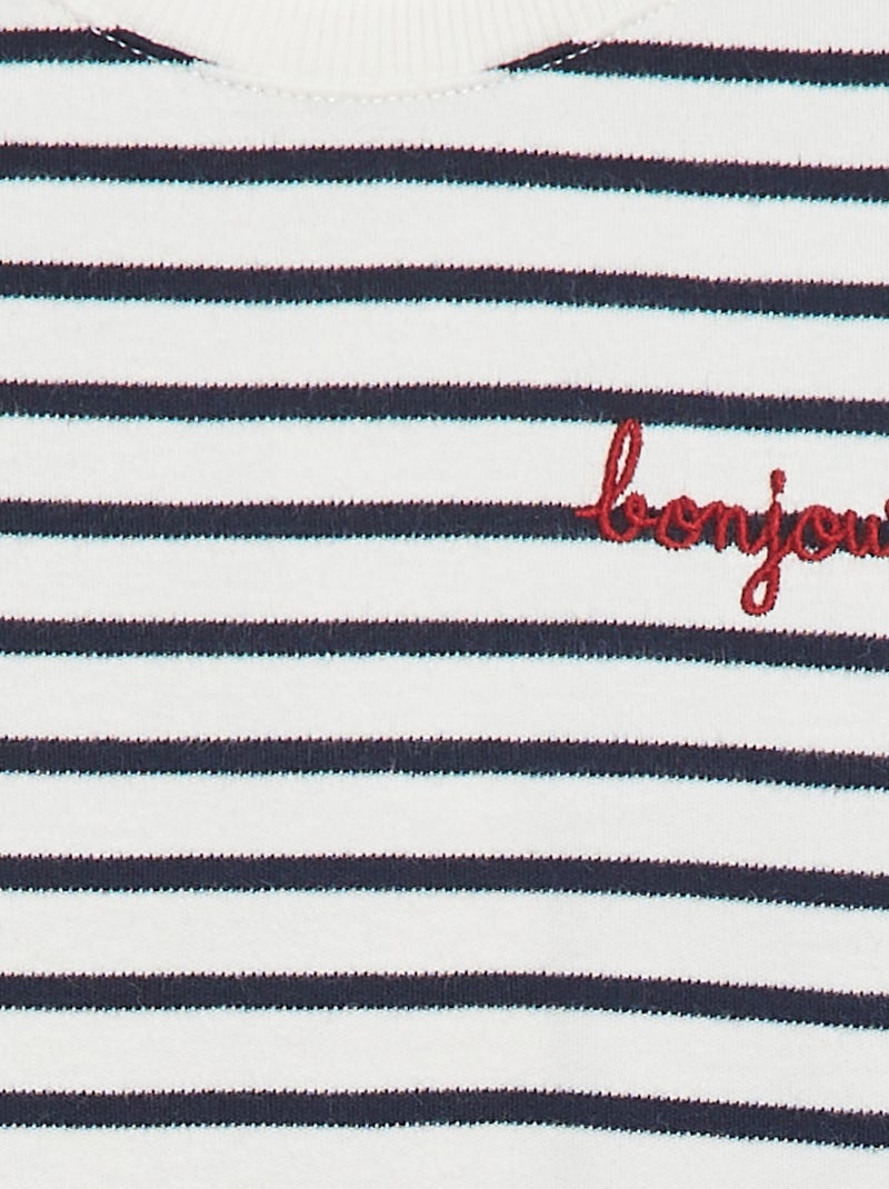 T-shirt manches longues avec 'bonjour' brodé sur la poitrine Blanc - Kiabi