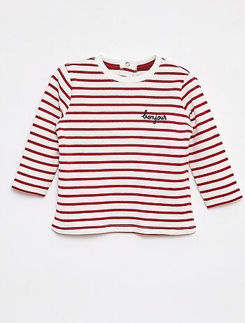T-shirt manches longues avec 'bonjour' brodé sur la poitrine
