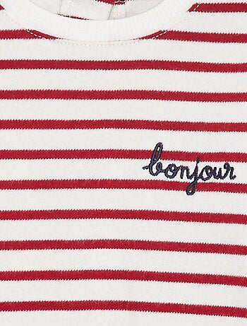 T-shirt manches longues avec 'bonjour' brodé sur la poitrine
