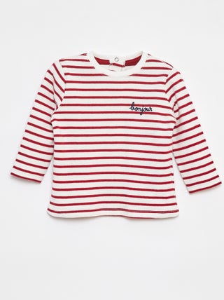 T-shirt manches longues avec 'bonjour' brodé sur la poitrine