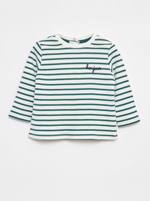T-shirt manches longues avec 'bonjour' brodé sur la poitrine - Kiabi