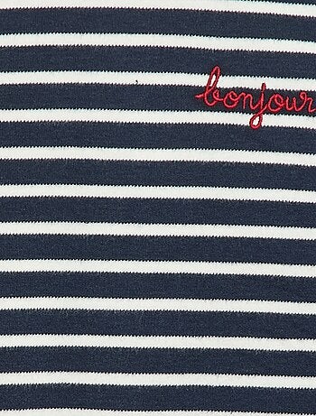T-shirt manches longues avec 'bonjour' brodé sur la poitrine