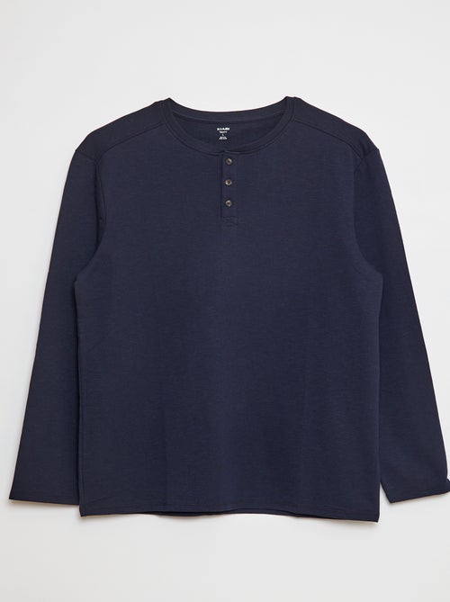 T-shirt manches longues avec col tunisien - Kiabi