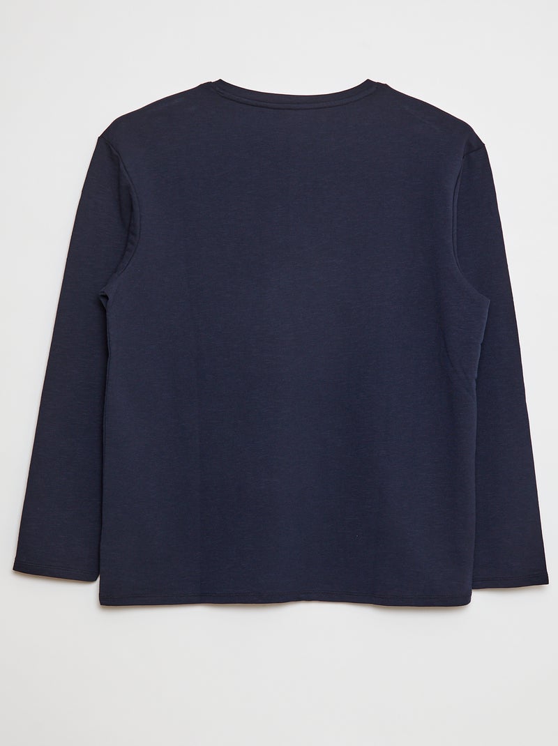 T-shirt manches longues avec col tunisien Bleu - Kiabi