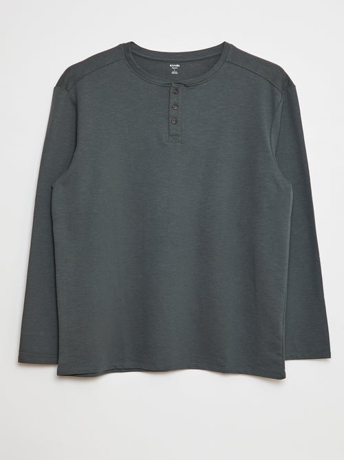 T-shirt manches longues avec col tunisien - Kiabi