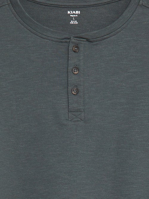 T-shirt manches longues avec col tunisien - Kiabi