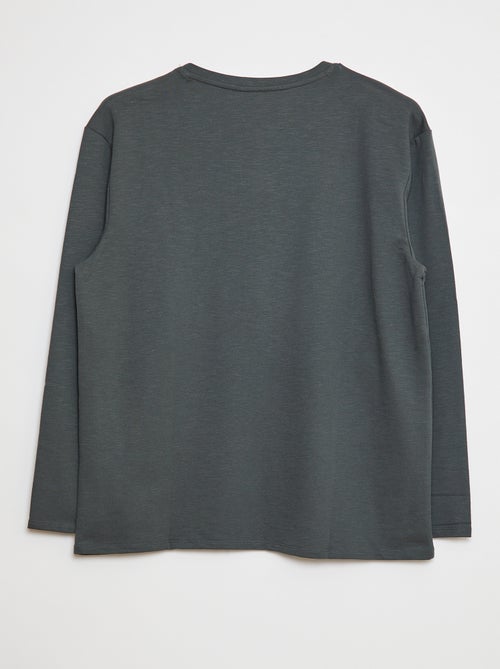 T-shirt manches longues avec col tunisien - Kiabi