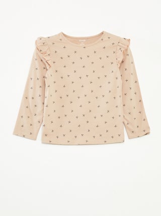 T-shirt manches longues avec emmanchures volantées et motif