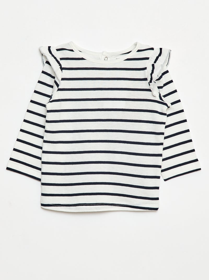 T-shirt manches longues avec emmanchures volantées et motif Blanc - Kiabi