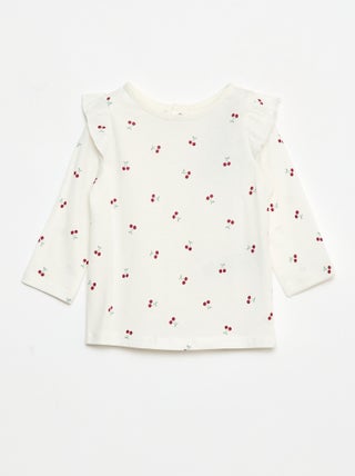 T-shirt manches longues avec emmanchures volantées et motif