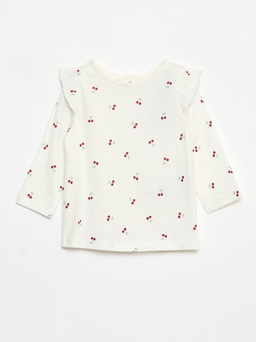 T-shirt manches longues avec emmanchures volantées et motif - Kiabi